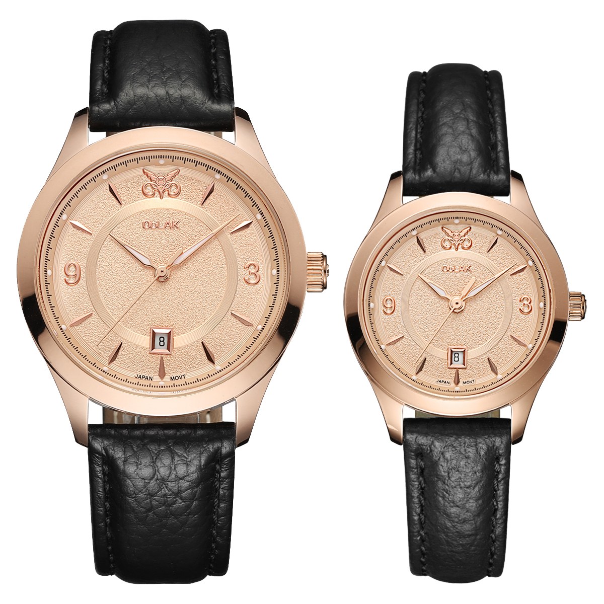 ست ساعت مچی عقربه ای زنانه و مردانه اوبلاک مدل 72699 رنگ رزگلد صفحه رزگلد