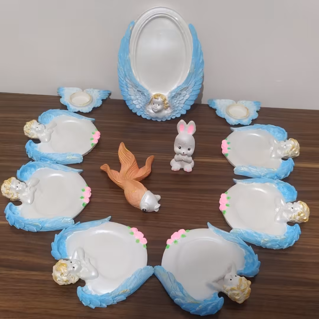 هفت سین مدل فرشته 3  جنس پودر سنگ هنری به صورت خام و رنگ شده