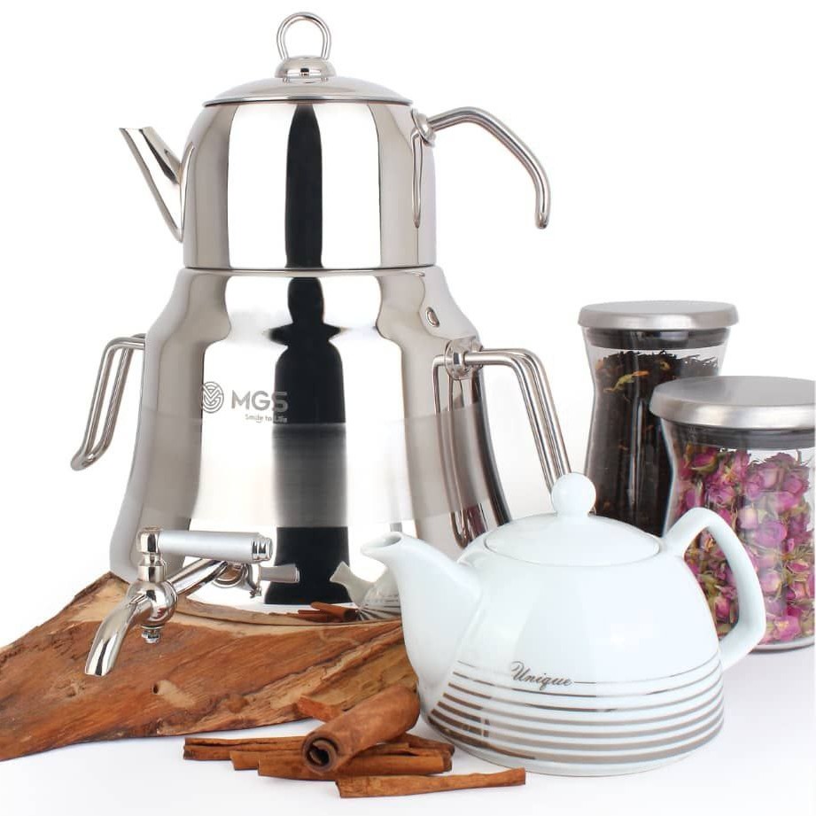 کتری قوری استیل MGS ام جی اس کد 41011 دارای دو عدد قوری استیل و چینی