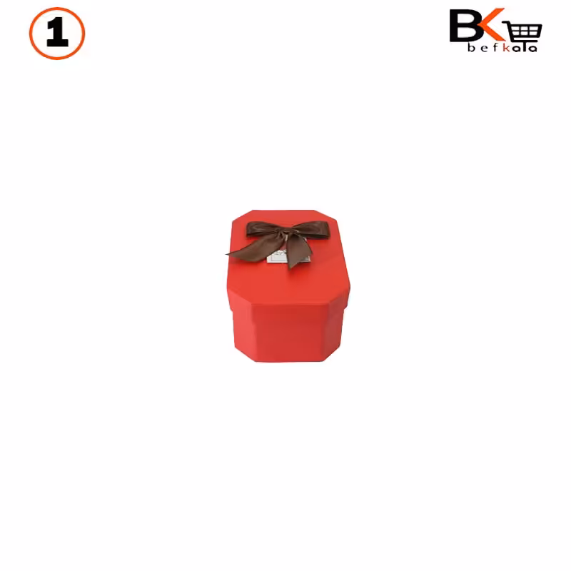 باکس کادویی هشت ضلعی کشیده پاپیون دار قرمز  سایز یک کد 52