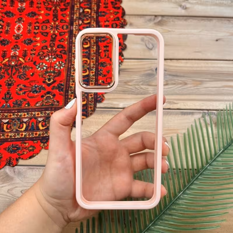 قاب گوشی A14 4G - A14 5G سامسونگ متال شفاف گلبهی کد 25343