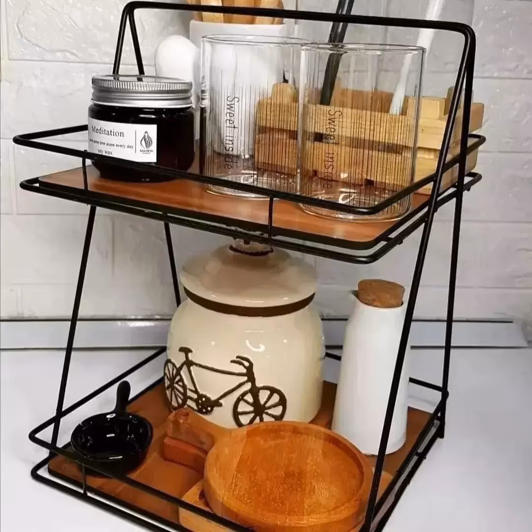 استند فلزی دو طبقه کف چوبی