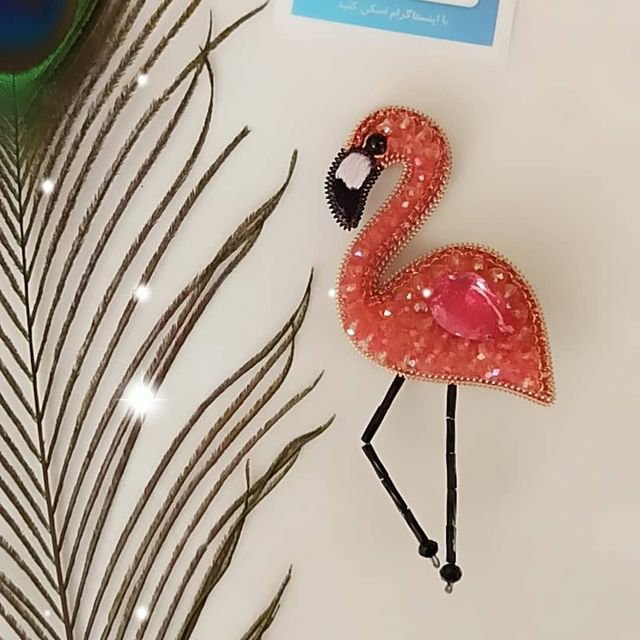 سنجاق سینه جواهردوزی شده فلامینگو