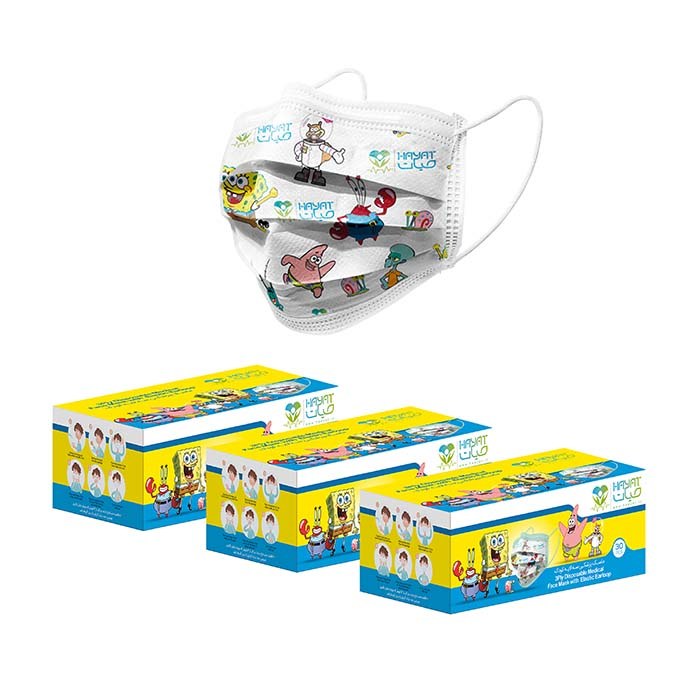 ماسک سه لایه  کودک حیات طرح باب اسفنجی مجموعه 90 عددی 