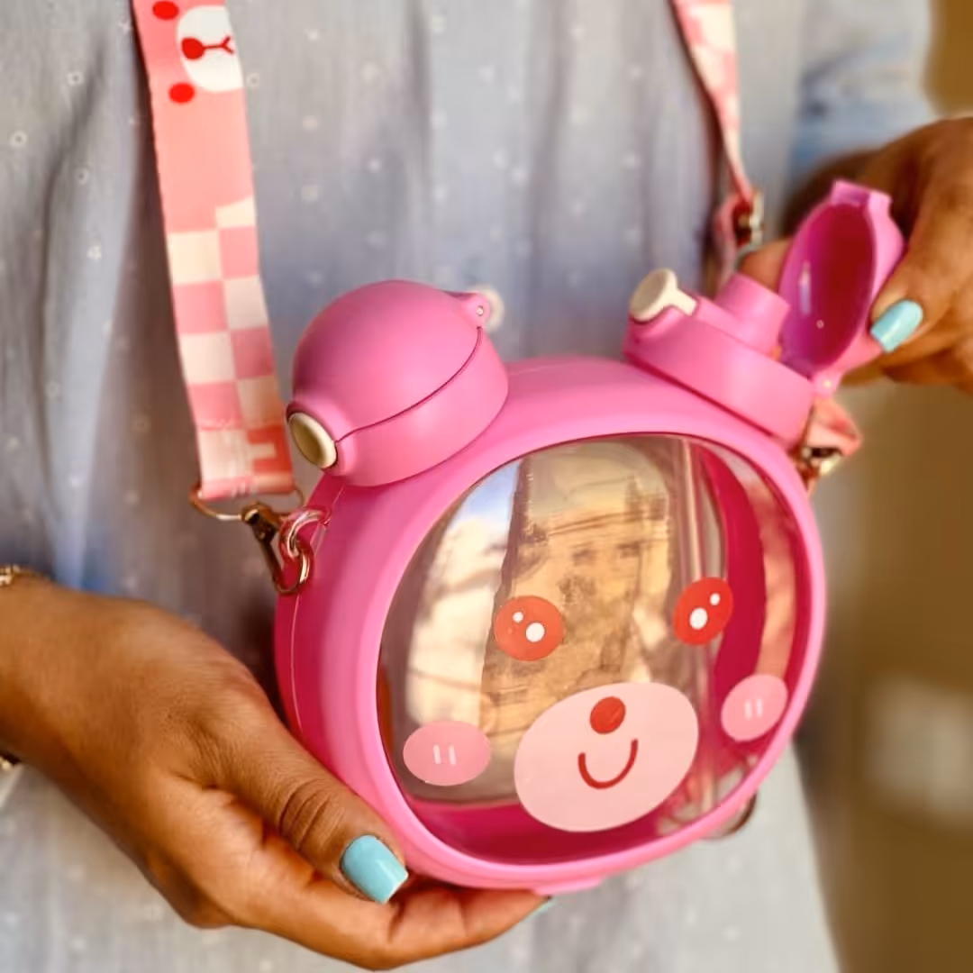 قمقمه کودک طرح خرسی مدل نی دار،آسان نوش دار وارداتی