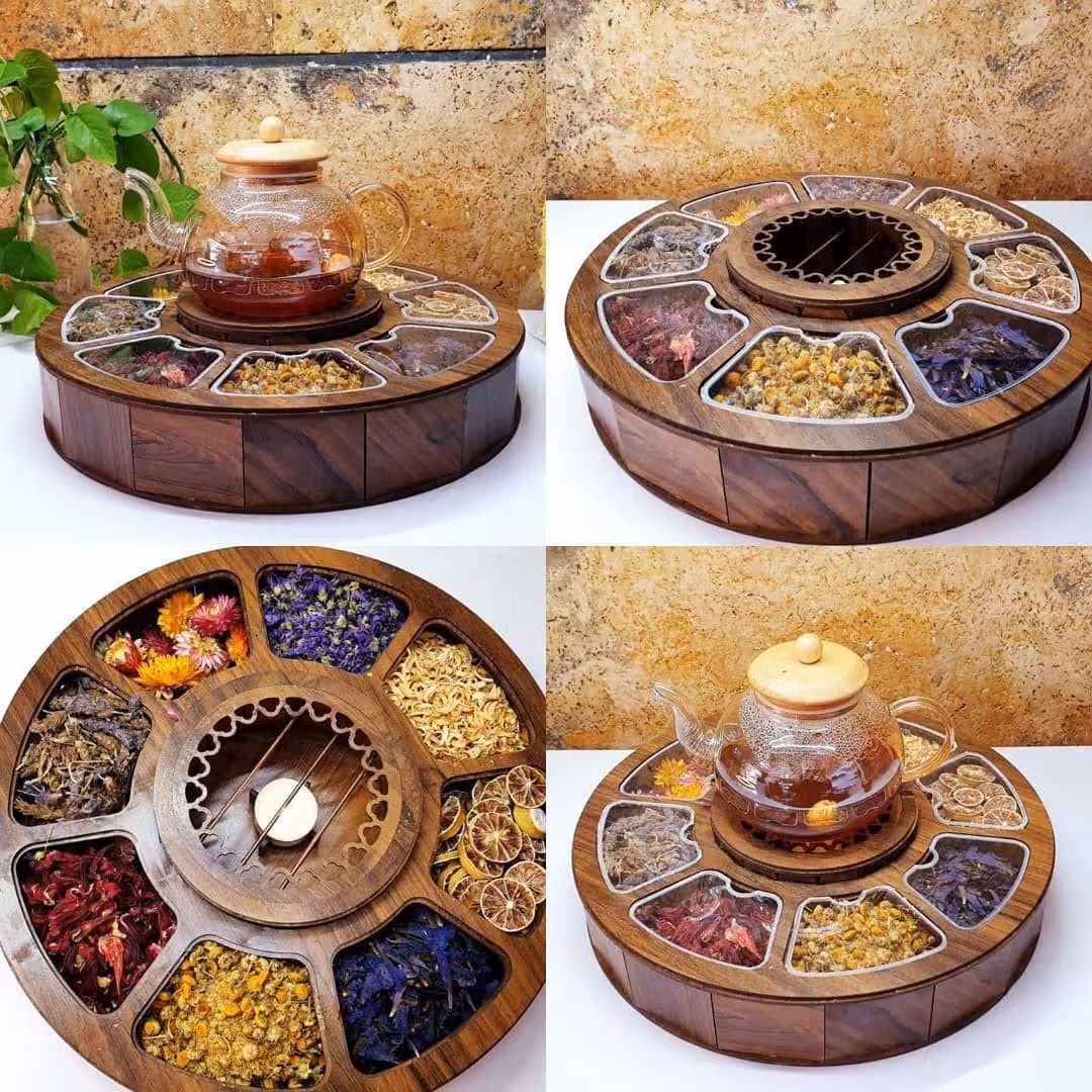 جعبه تی بگ و دمنوش چوبی دایره