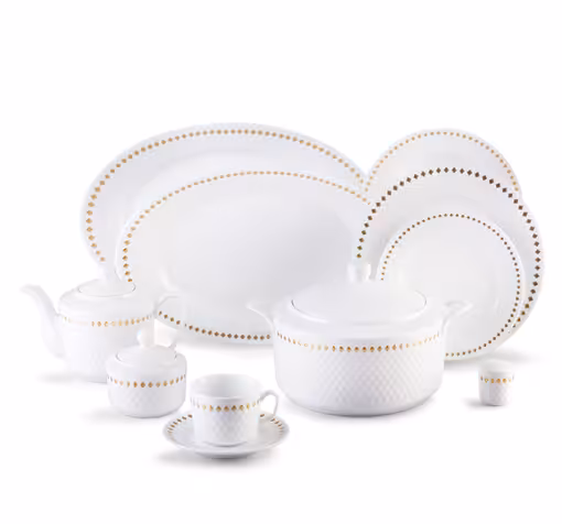 سرویس 102 پارچه چینی زرین سری رادیانس  مدل گلدن ری درجه عالی  zarin golden rey kerem 102 pcs