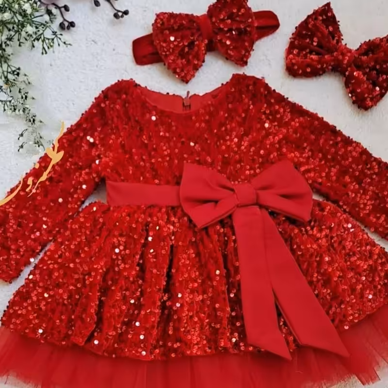 لباس خوشرنگ مخمل پولکی سایز یک سال گرم برای فصل سرد 