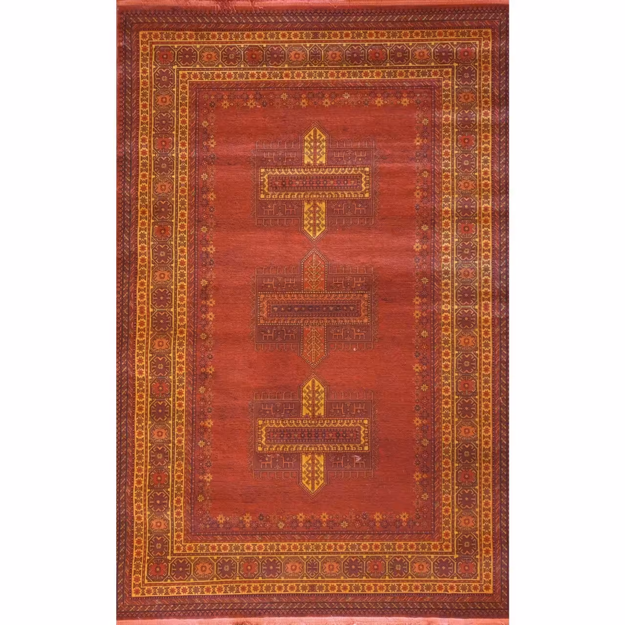 فرش ماشینی 700شانه هیوا طرح بلوچ 204 زمینه لاکی سایز 4متری