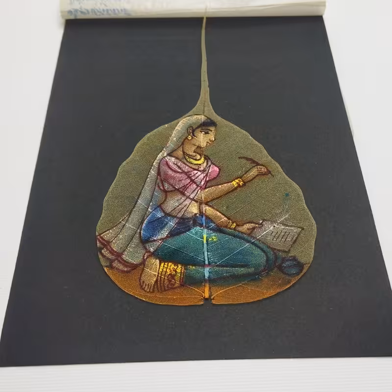 نقاشی قدیمی بر روی برگ انجیر طبیعی (هندی) شماره 14