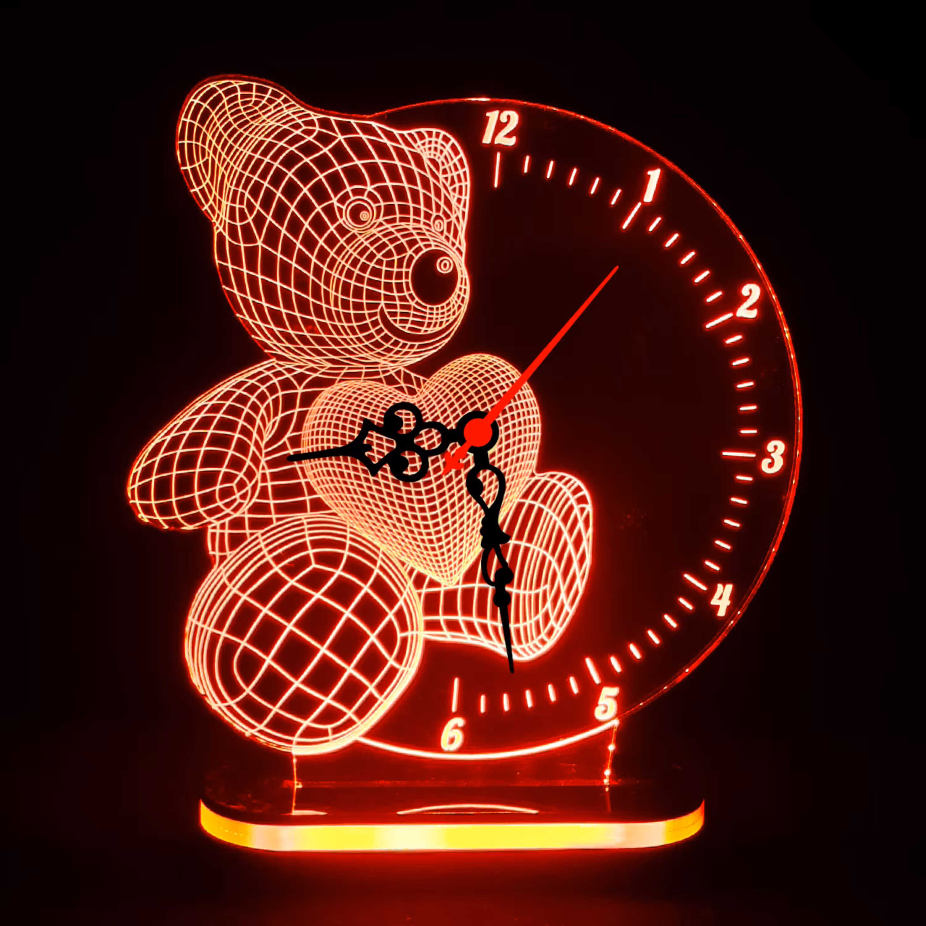 چراغ خواب ساعت دار طرح خرس و قلب ـ ارسال رایگان ـ کد 1075 رنگ قرمز بهمراه جعبه و آداپتور