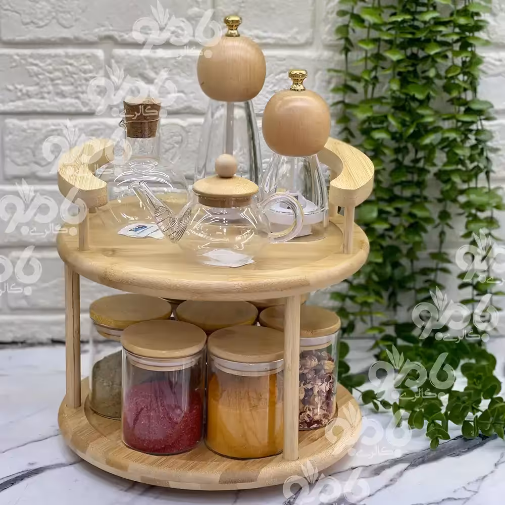 استند چوبی گرد 2 طبقه بامبو گردان