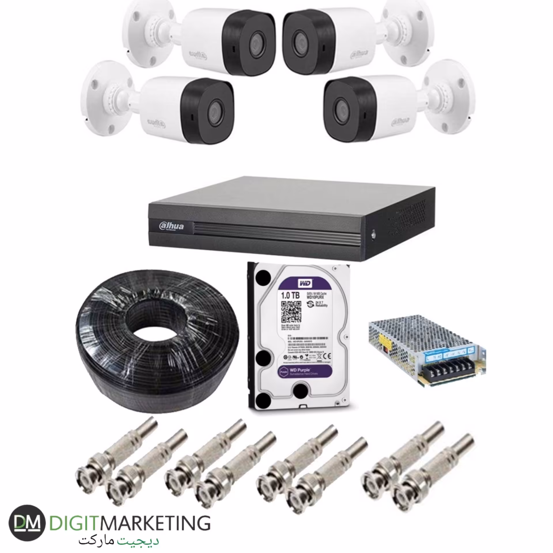 پک دوربین 4 عددی داهوا بهمراه کلیه لوازم و گارانتی دوساله (پس کرایه)