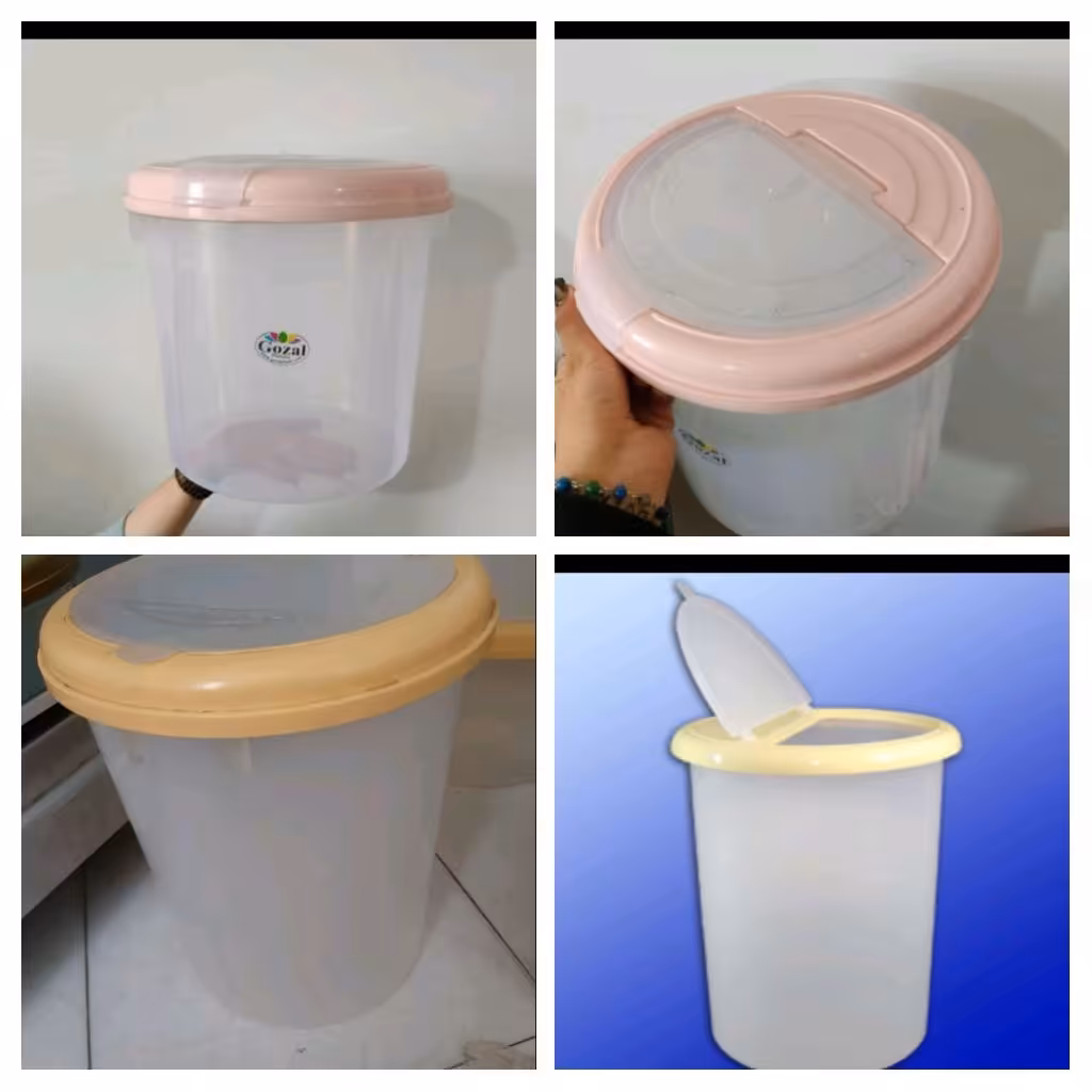 سطل درب دار سبد درب دار سطل درب دار برای برنج جا برنجی جای قند جای نمک جای شکر جای چای ظرف برنج دارای رنگبندی 