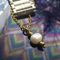 آویز  ساعت مروارید اصل استیل ضد حساسیت روکش طلا رنگ ثابت کد 363