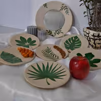 هفت سین سفالی ویترای طرح برگ سبز 9 تیکه