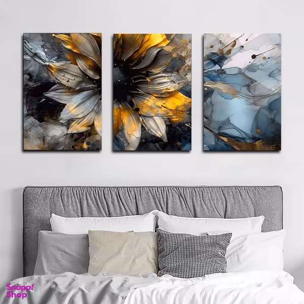 تابلو شاسی بکلیت طرح نقاشی مدرن گل مدل SH-1609 مجموعه 3 عددی