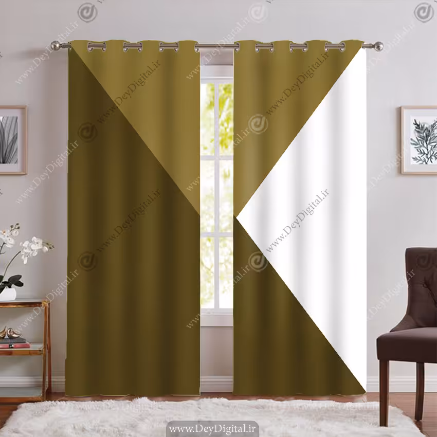 پرده پانچ مدل جدید ساده رنگ سبز زیتونی SA-7937