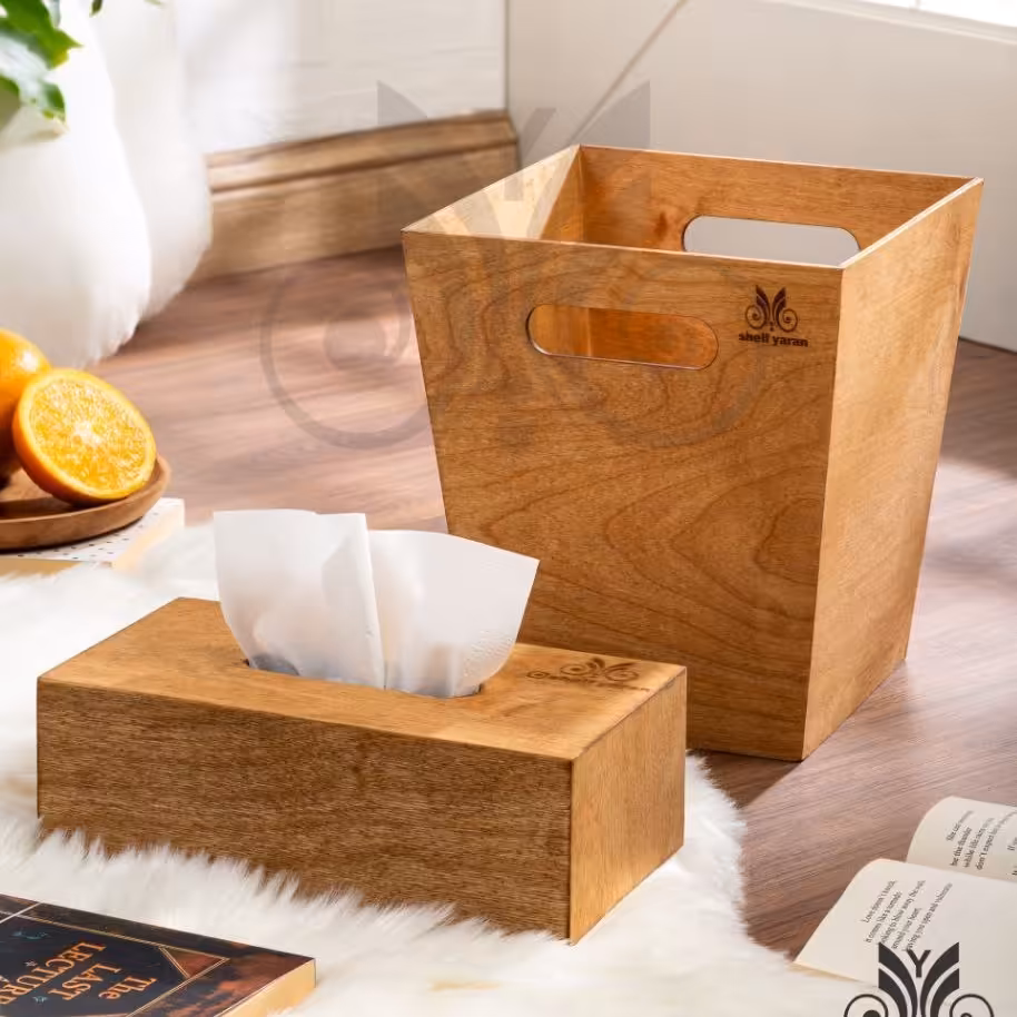 سطل و جا دستمالی چوب روس