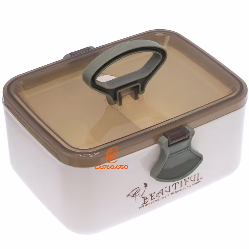 ظرف غذا مستطیل دو خانه کد 737 سفید سبز