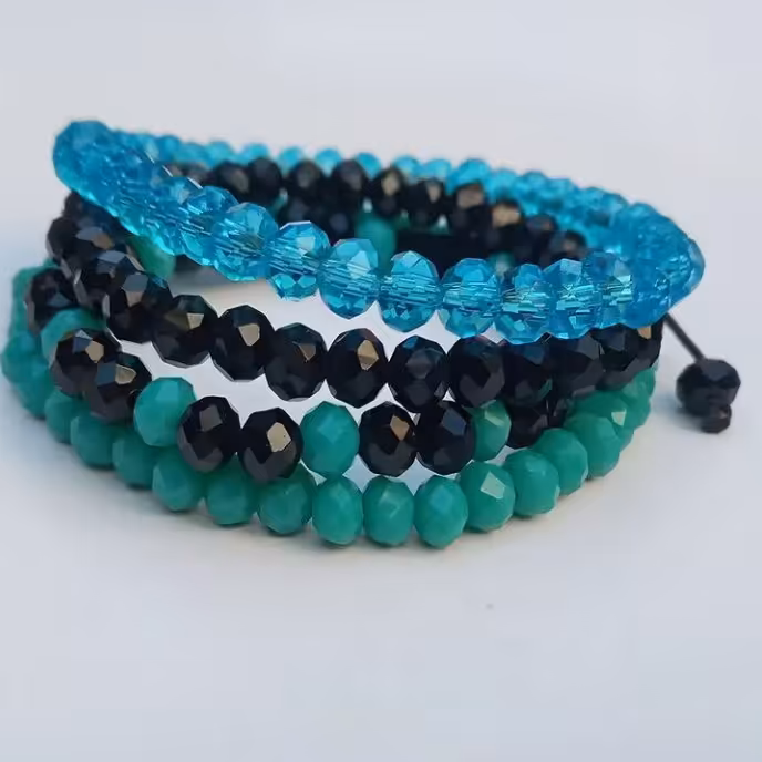 دستبندهای شیک وخاص کشی ونخی کریستالی  مشکی.فیروزه ای 