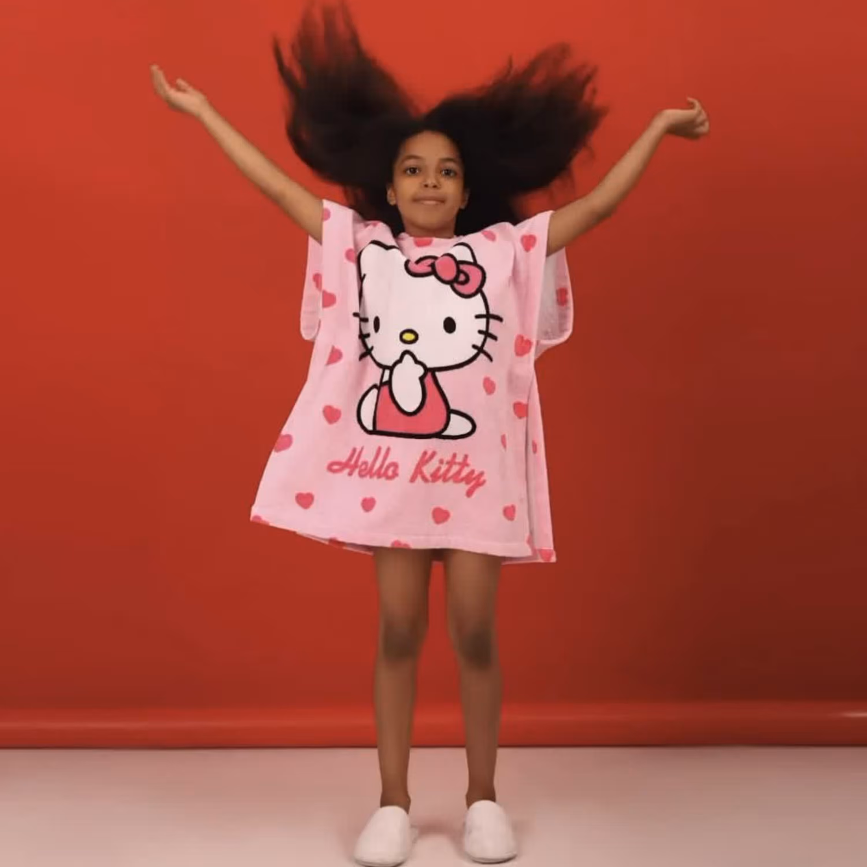 حوله پانچو پودایران طرح کیتی صورتی سایز  70 (100درصد پنبه) ضد حساسیت