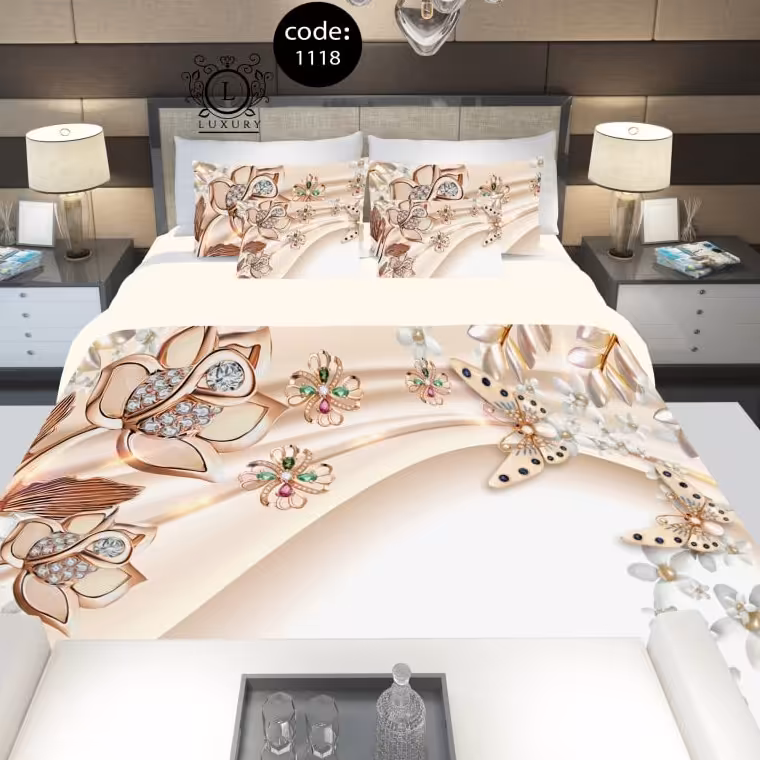 سرویس  روتختی دونفره 8تکه چاپی قابل ست با پرده با انتخاب جنس پارچه کد 1118