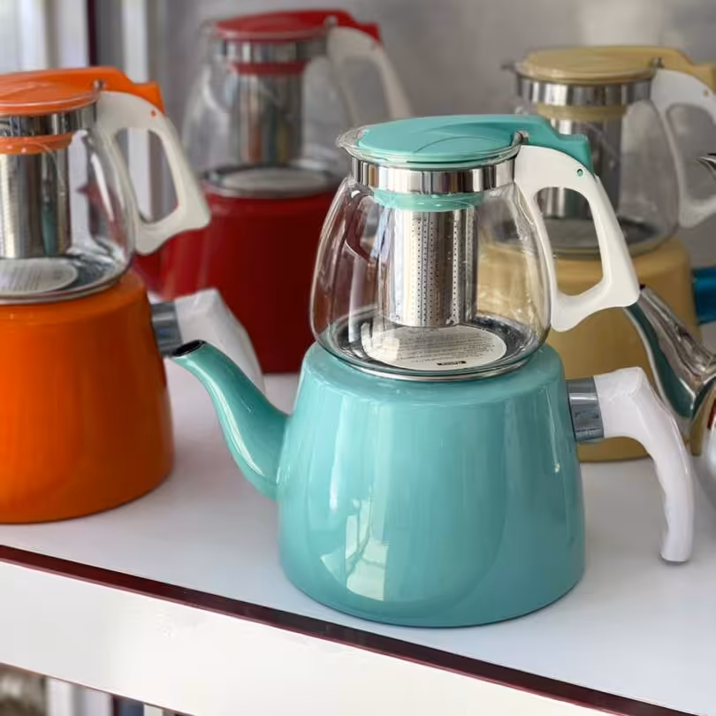 کتری وقوری لعابی نارنجی رنگ باارسال رایگان