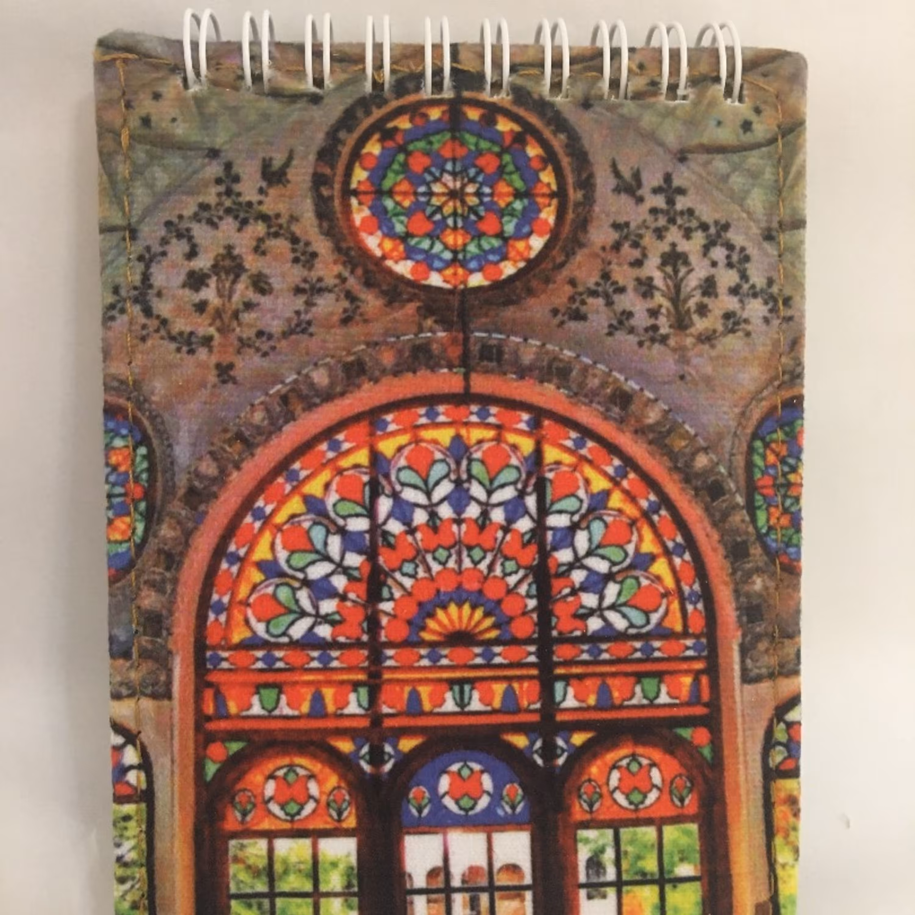 دفتر پارچه ای سنتی شیشه رنگی 80 برگ بدون خط سایز پاسپورتی (10 در 15)