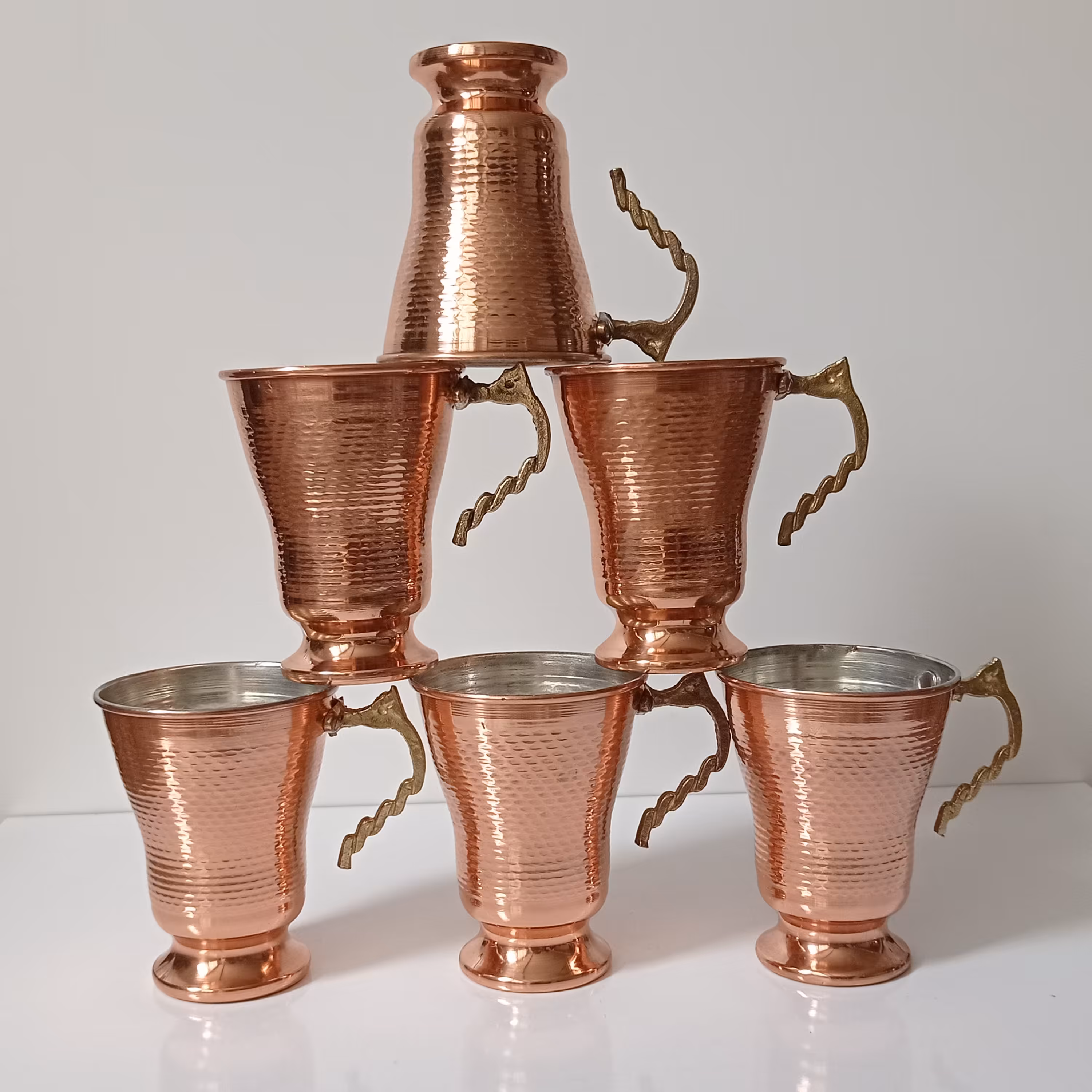 سرویس 6 عددی لیوان مسی ته پوش دسته برنجی نانو شده زنجان با کیفیت عالی