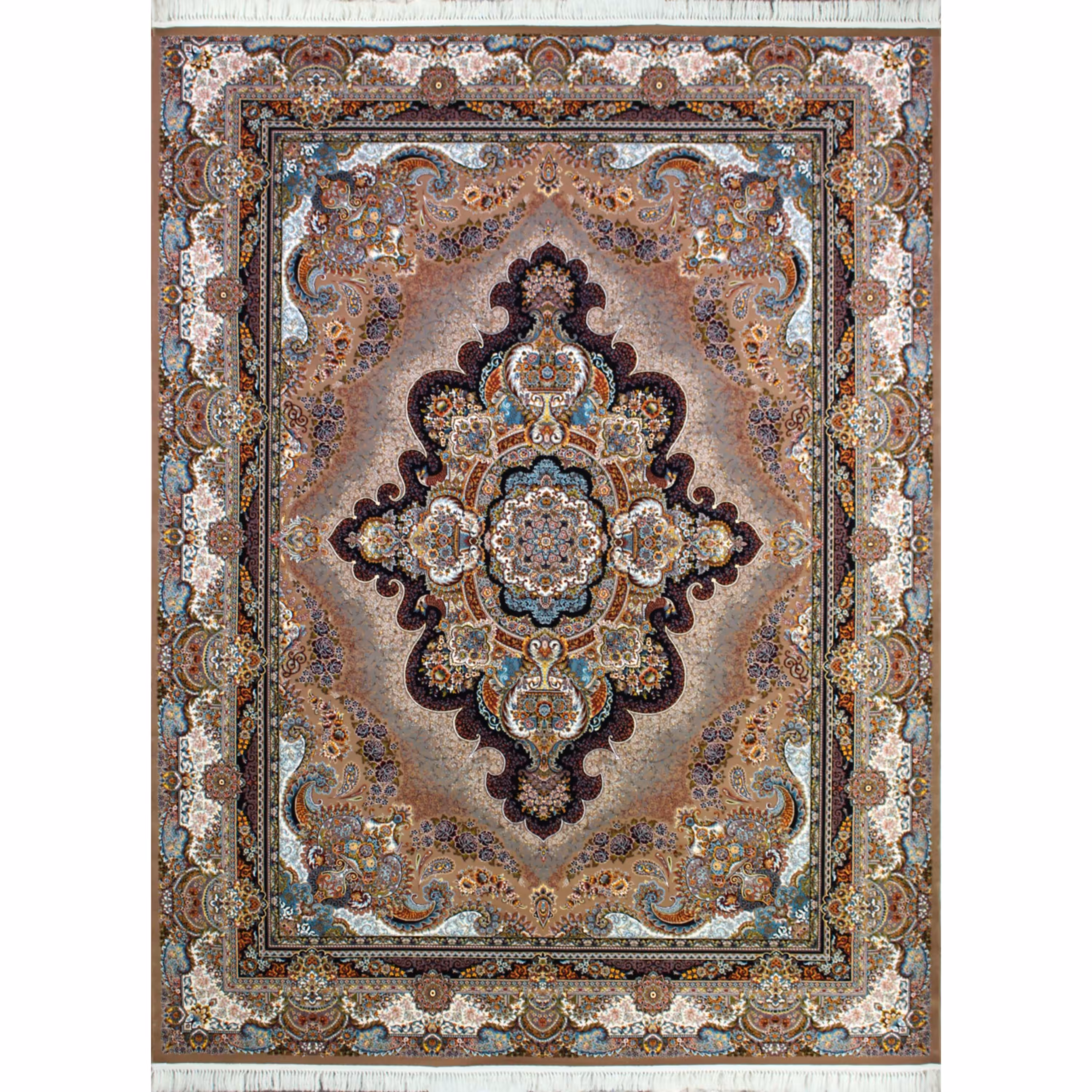 فرش ماشینی افرند 700 شانه زمینه شکلاتی کد 7761 (دوازده متری)