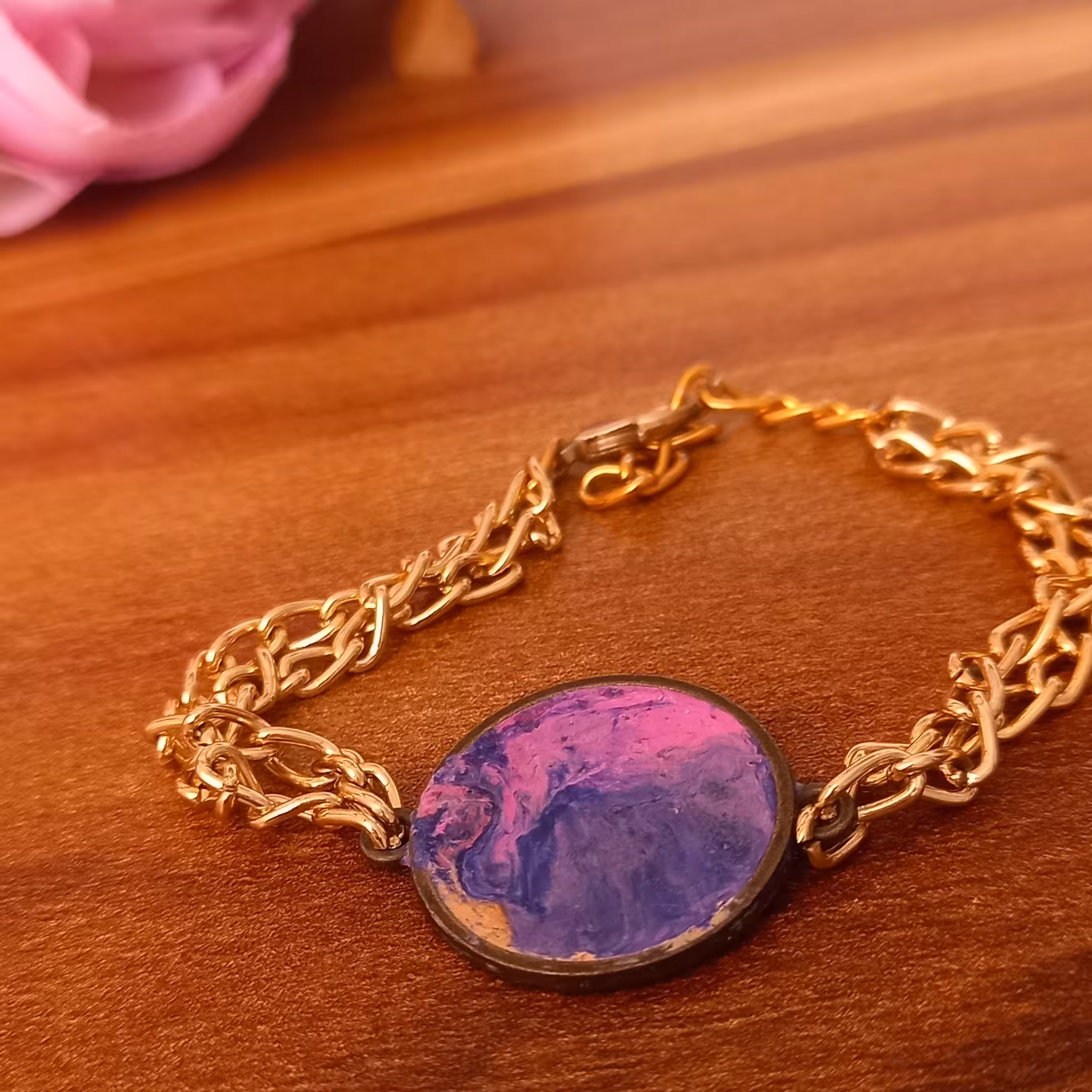 دستبند زنجیری پلاک طرح آبرنگی