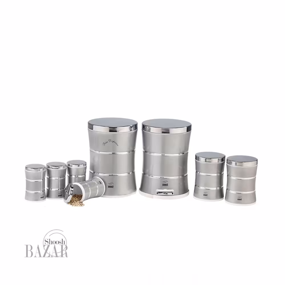 سرویس جهیزیه 8 پارچه دو خط نقره ای متالیک درب استیل بهازکالا 16300123