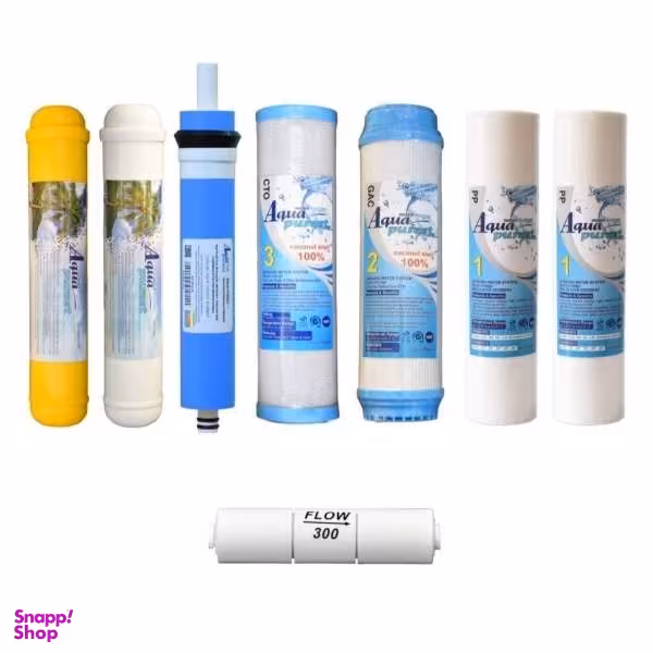 فیلتر دستگاه تصفیه کننده آب آکوا پیورست مدل AP-07 بسته 7 عددی + کپسول فاضلاب مدل FLOW 300