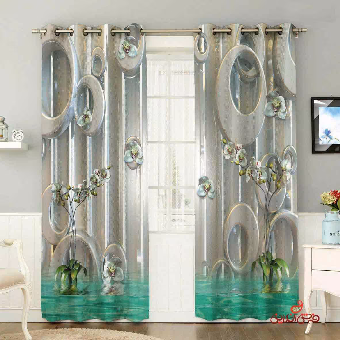 پرده 2عددی طرح حلقه و گل کد 2400