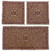 رومیزی سرویس ترمه ابریشم  کد TRSETE16  رنگ کرم  آستر شکلاتی