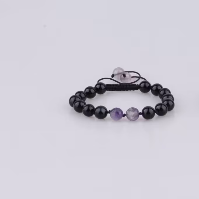 دستبند عقیق تک با سنگ آمیتیست