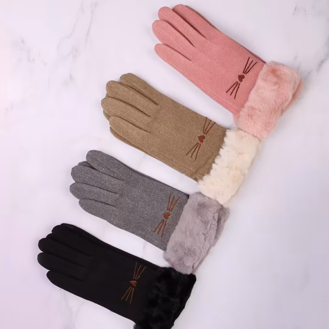 دستکش زنانه و دخترانه فری سایز دستکش فوتر و خز وارداتی