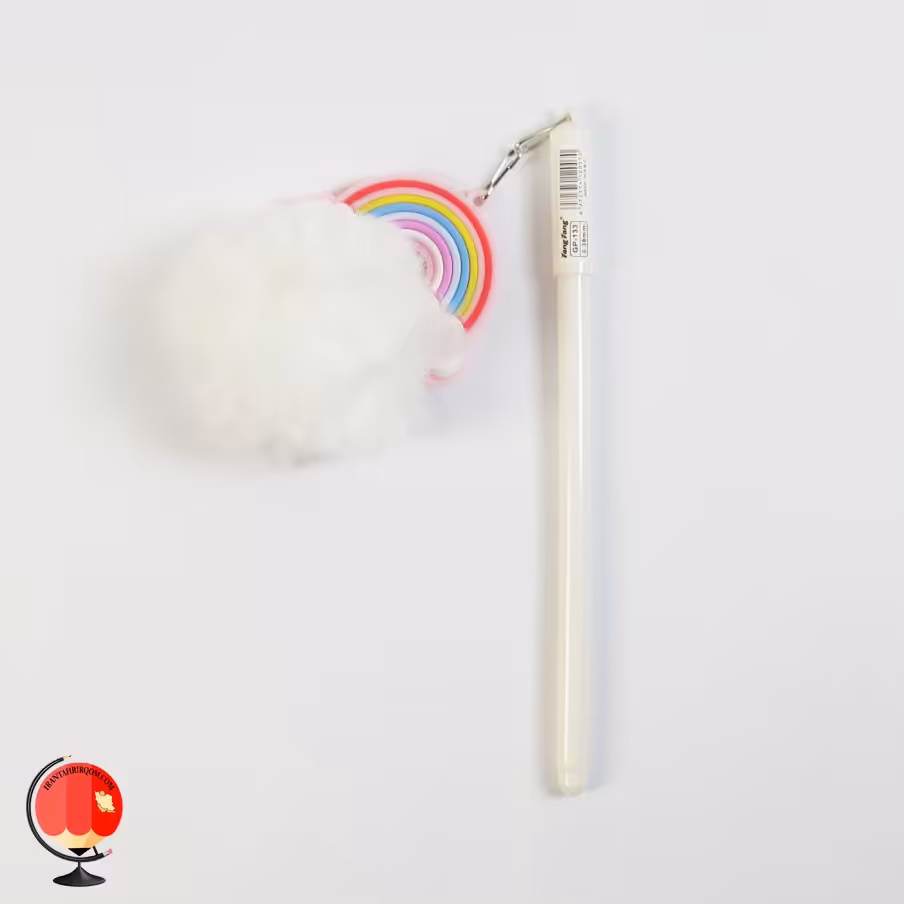 روان نویس فانتزی پوم پوم طرح رنگین کمان رنگ سفید