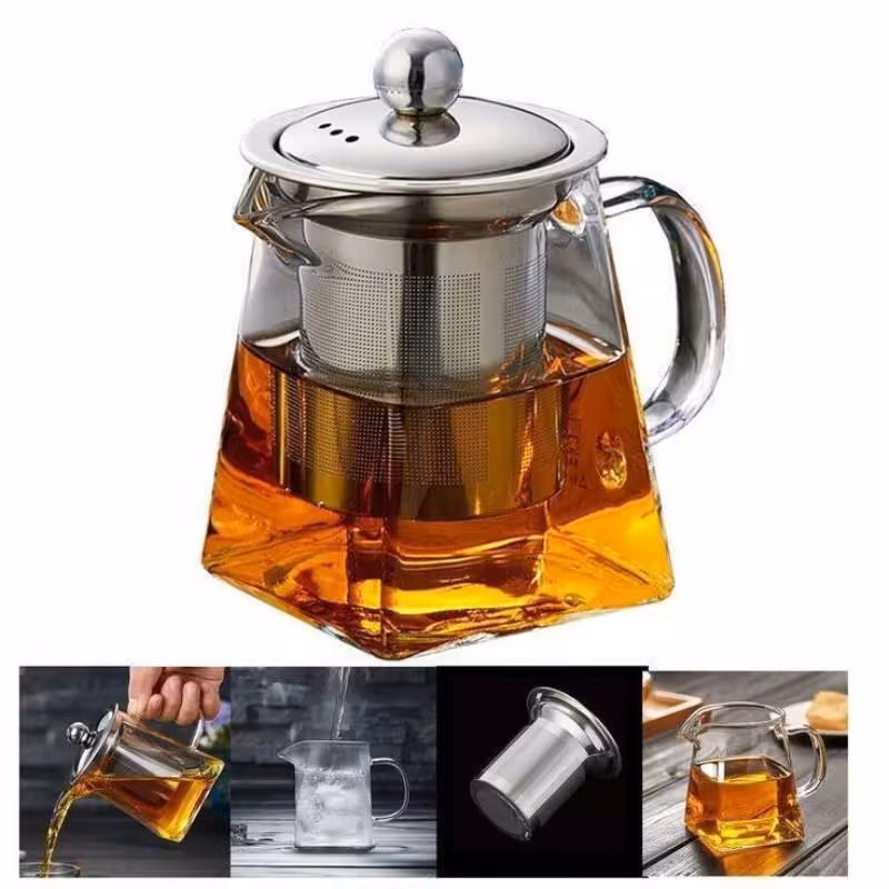 قوری پیرکس شعله مستقیم 550میلی لیتر با کیفیت صافی دار (قوری هرمی کف مربع) 