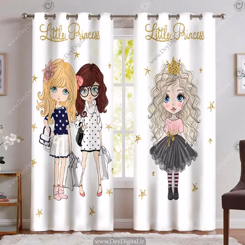 پرده عروسکی دخترانه پرنسس های زیبا با زمینه ستاره ای PK-5142