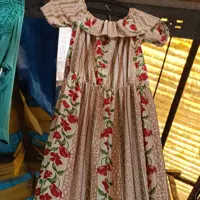 ساحلی فلامنت گلدار  یقه قایقی استین رومی