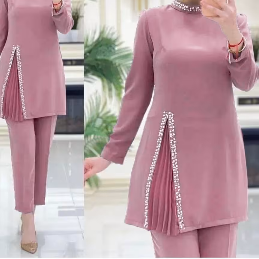 دو تیکه کت و شلوار خرجکار نگین دوزی ابروبادی