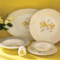 سرویس چینی 6 نفره زرین طرح والنسیا زرد دارای ضمانت ظرفشویی و مایکروویو 
