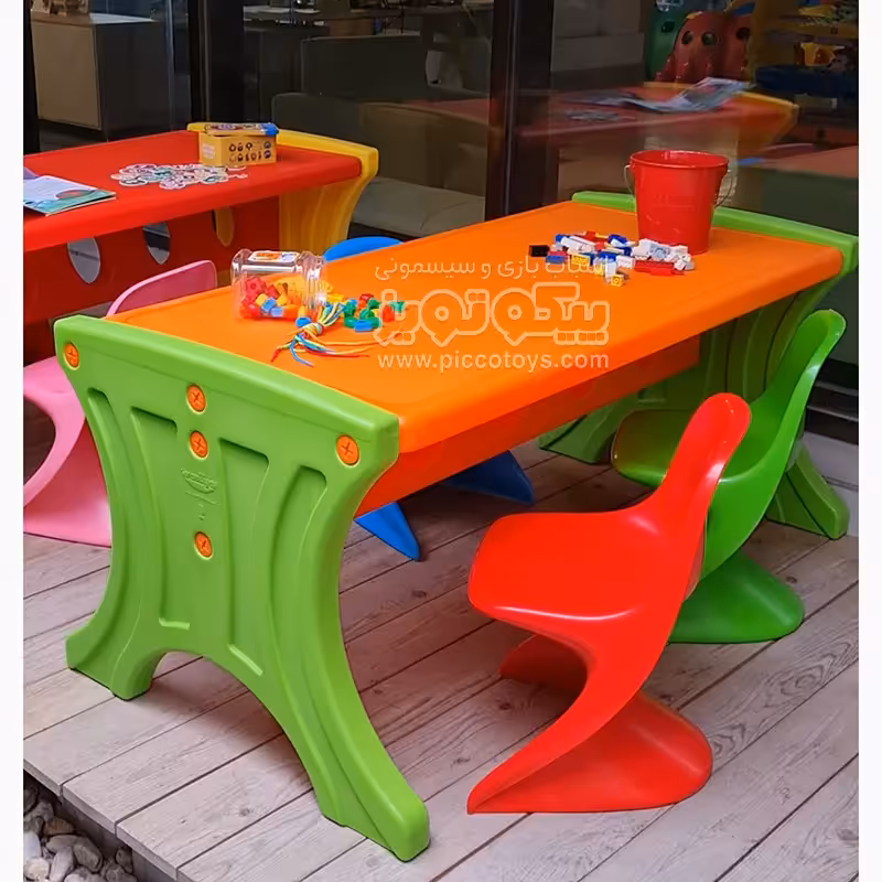 میز کودک مستطیل 6 نفره نارنجی مدل p/van110/na