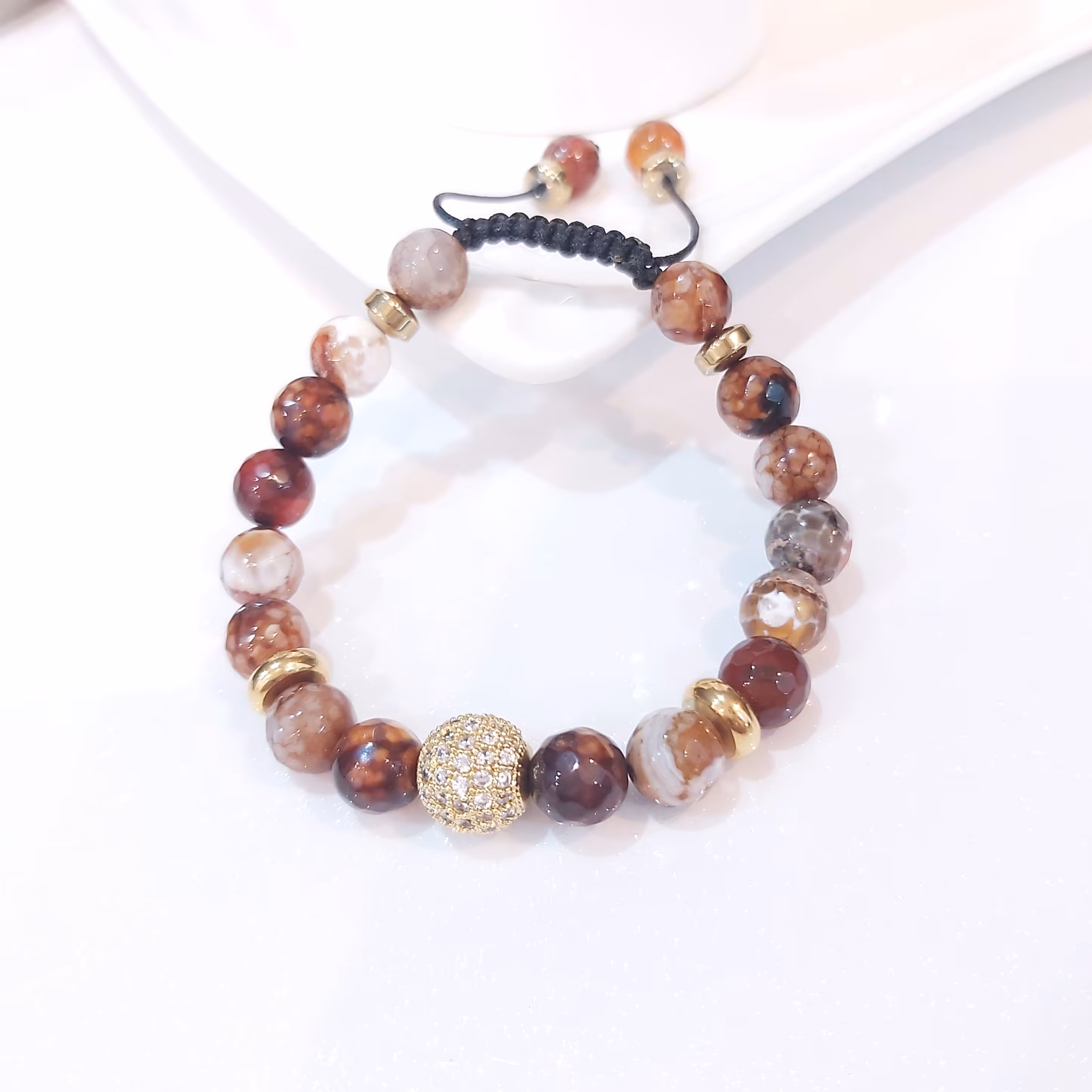 دستبند سنگ عقیق و گوی سوارسکی رنگ ثابت دست ساز اکسسوری زنانه مردانه اسپرت