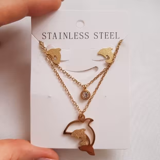 نیم ست استیل طلایی رنگ دو لاین کد 3283