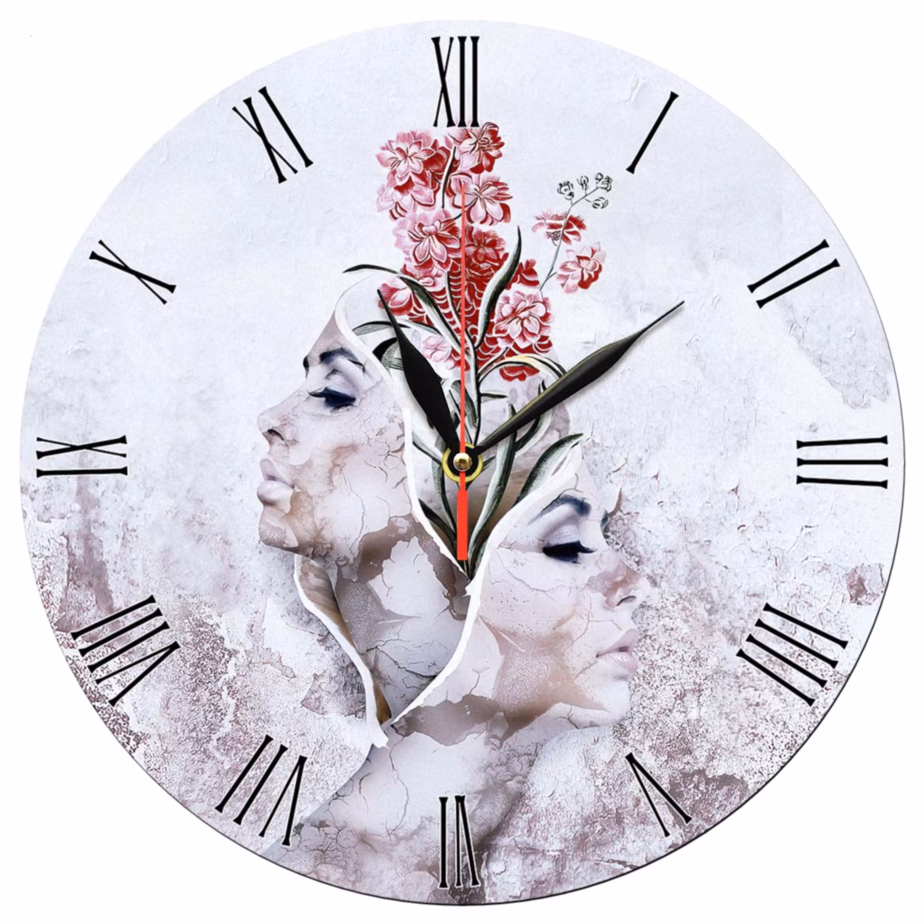 ساعت دیواری گرد مدل 1209 طرح انتزاعی گل و چهره قطر 30 سانتیمتر
