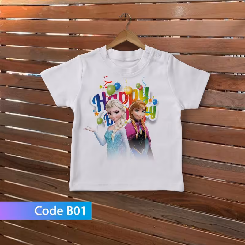 تیشرت سفید طرح فروزن با تم تولد 