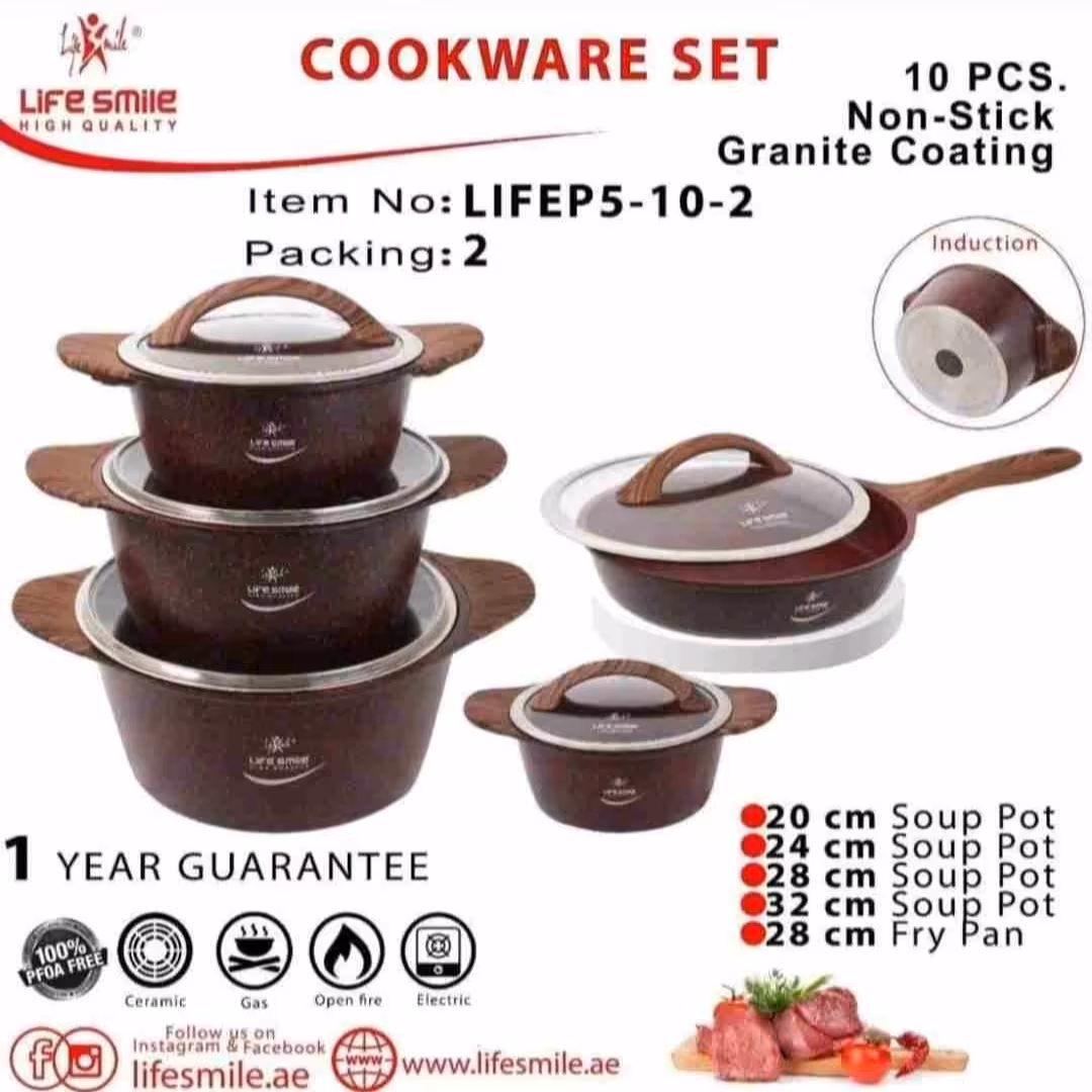 سرویس پخت پز 10 پارچه لایف اسمایل مدل LIFEP5-10-2 رنگ زرشکی